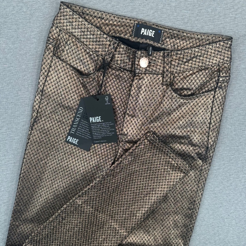 PAIGE‎ Hoxton Pants Woman 24 Ultra Skinny Metallic Bronze Textured Jeans NEW